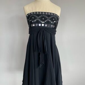 BCBGMaxazria Strapless Black Embellished Evening Dress